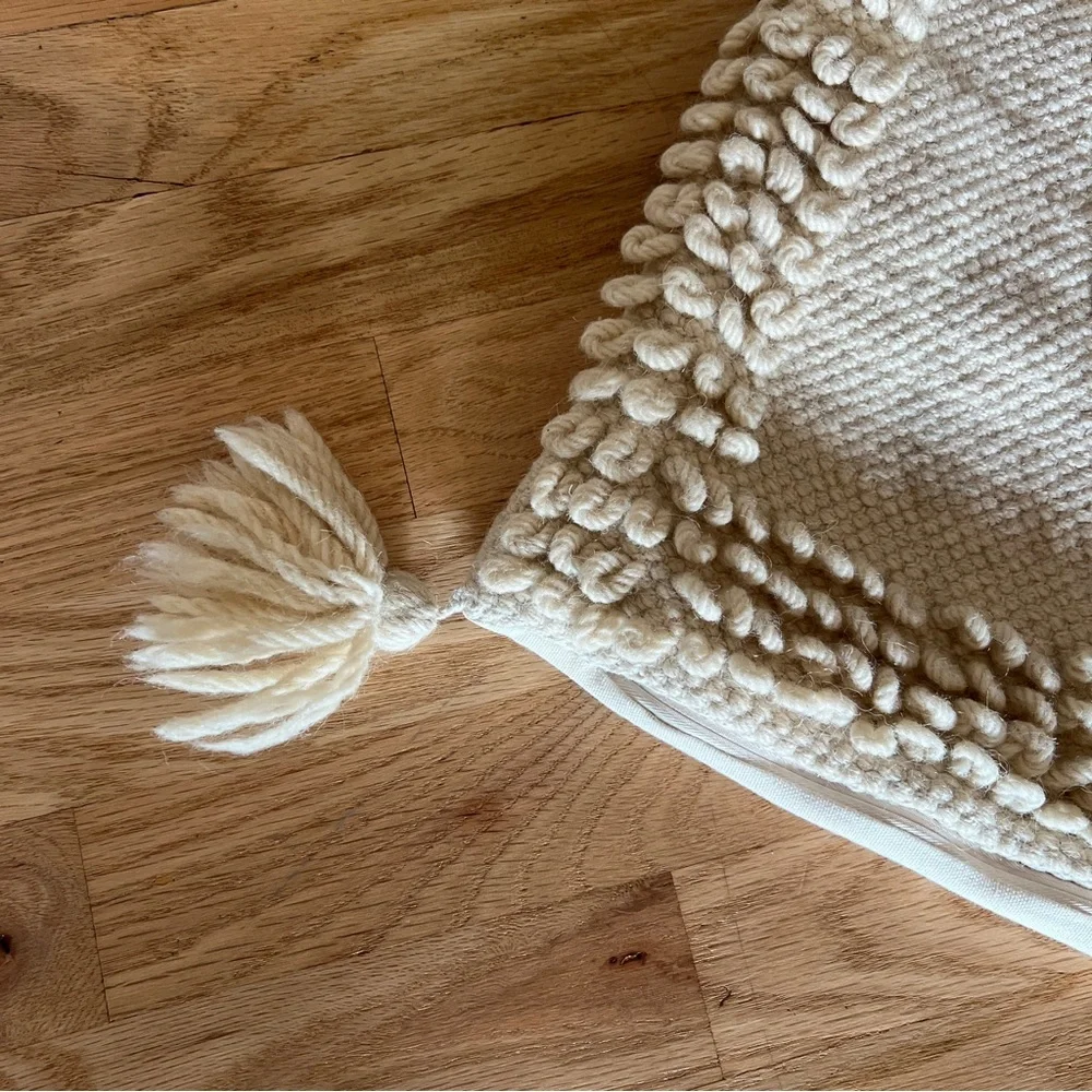 Boho beige wool pillow case cover neutral eclectic home decor hippie shabby chic